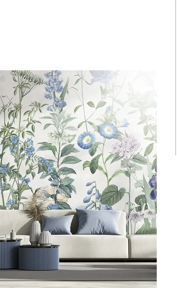 blue garden herb mural